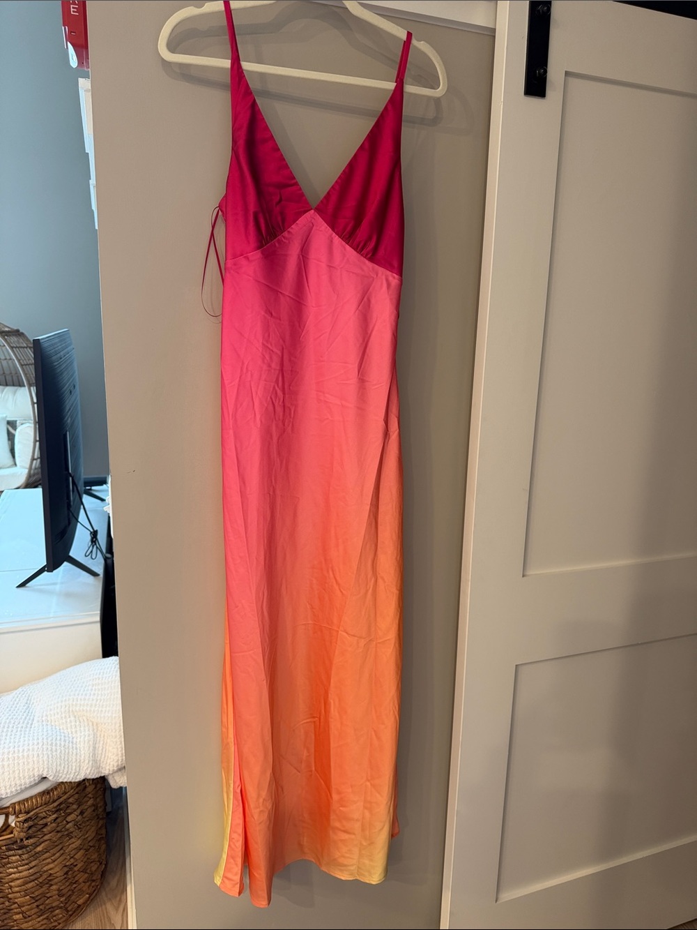 12th Tribe Fuchsia-to-Coral V-Neck Slip Dress